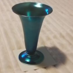 Steuben Blue Aurene Glass Trumpet Vase