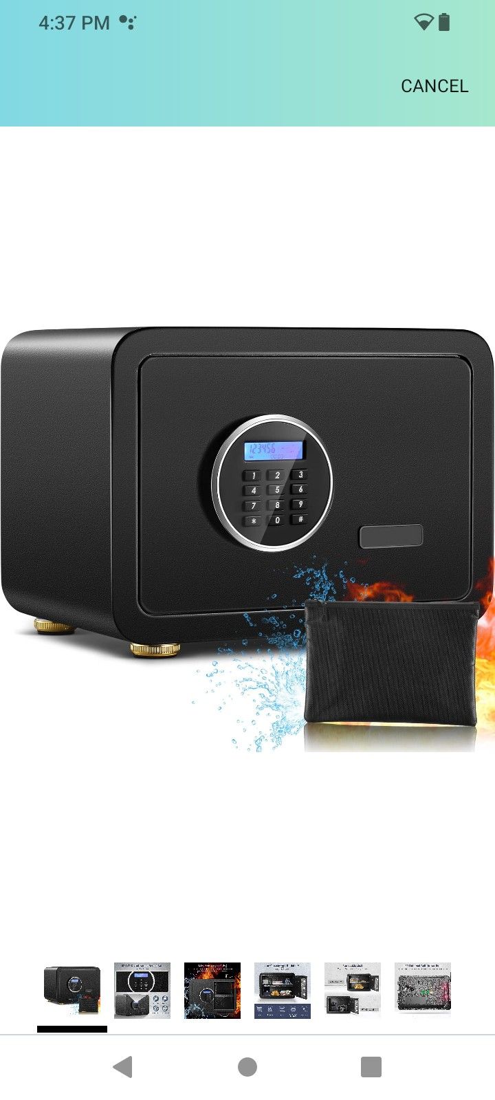 Diosmio 1.2 Fireproof Safe Small Safe Box Fireproof Waterproof LCD Screen Digital Cabinet Safes with Fireproof Bag Led Key Hook for Home Office Cash