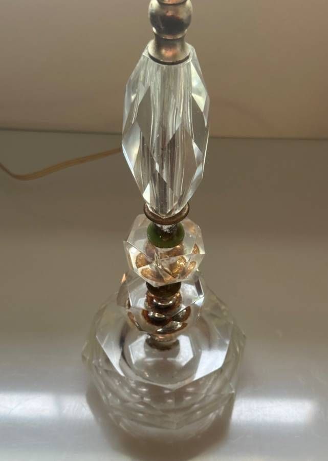 1940s Block Crystal Glass Boudoir Table Lamp