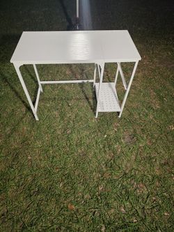 White Computer Desk with Side Shelf