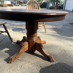 Solid Oak Table With Lion Heads On Legs, Claw Feet