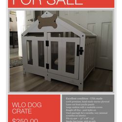 Beautiful White Custom Furniture-like Dog Kennel. Barely Used Excellent Condition. 2 Covers For Cushion. 
