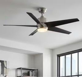 Hampton Bay Mena 54 in. White Color Changing Integrated LED Indoor/Outdoor Brushed Nickel Ceiling Fan with Light Kit and Remote