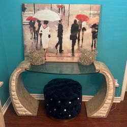 Glass Table  With Hard stone Rock 