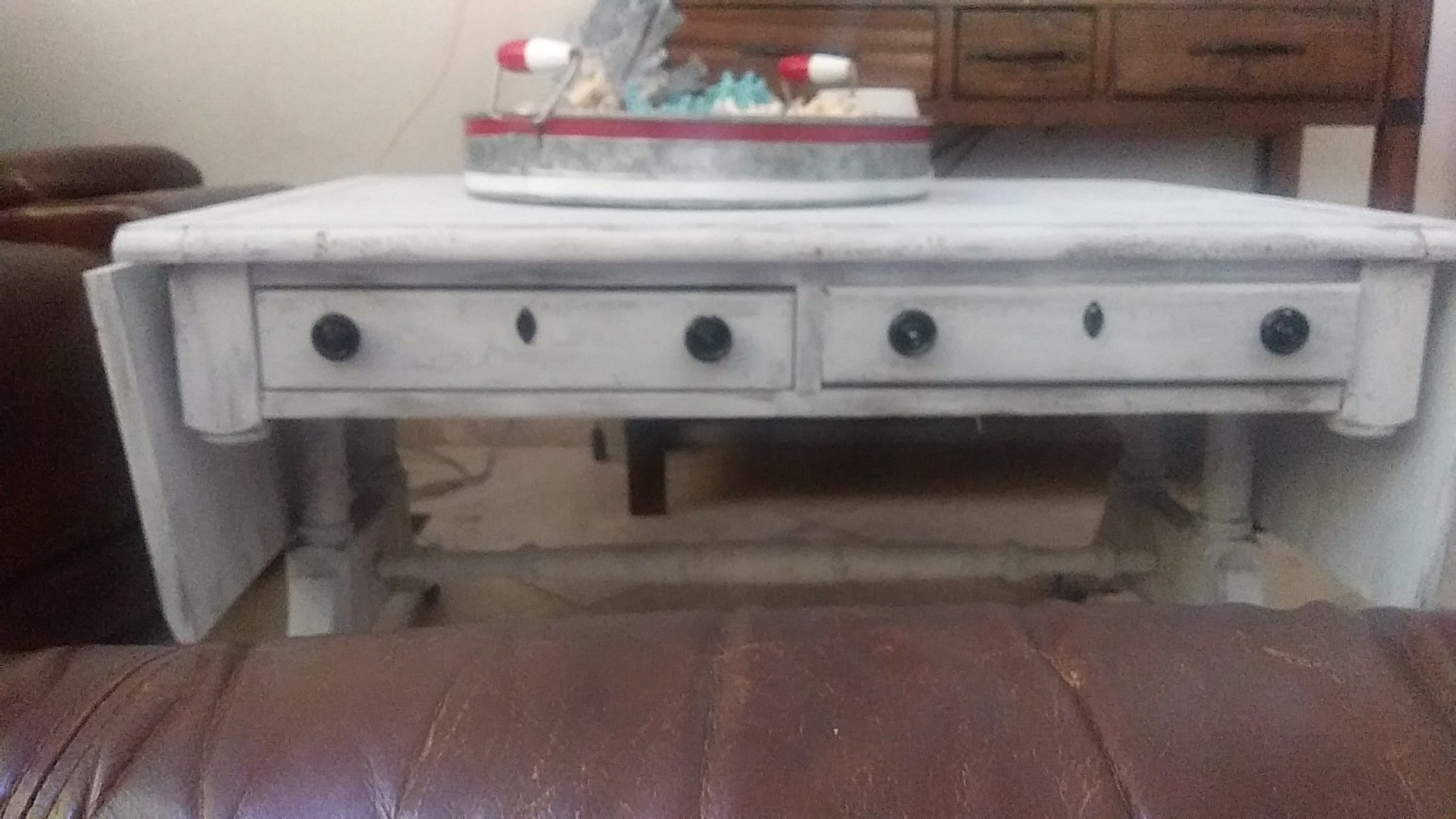 White and gray table with two opening sides