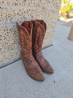 Lucchese 1883 Men's Western Cowboy Boots Exotic Ostrich Barnwood Tan and Brown Full Quill Size 10.5 D