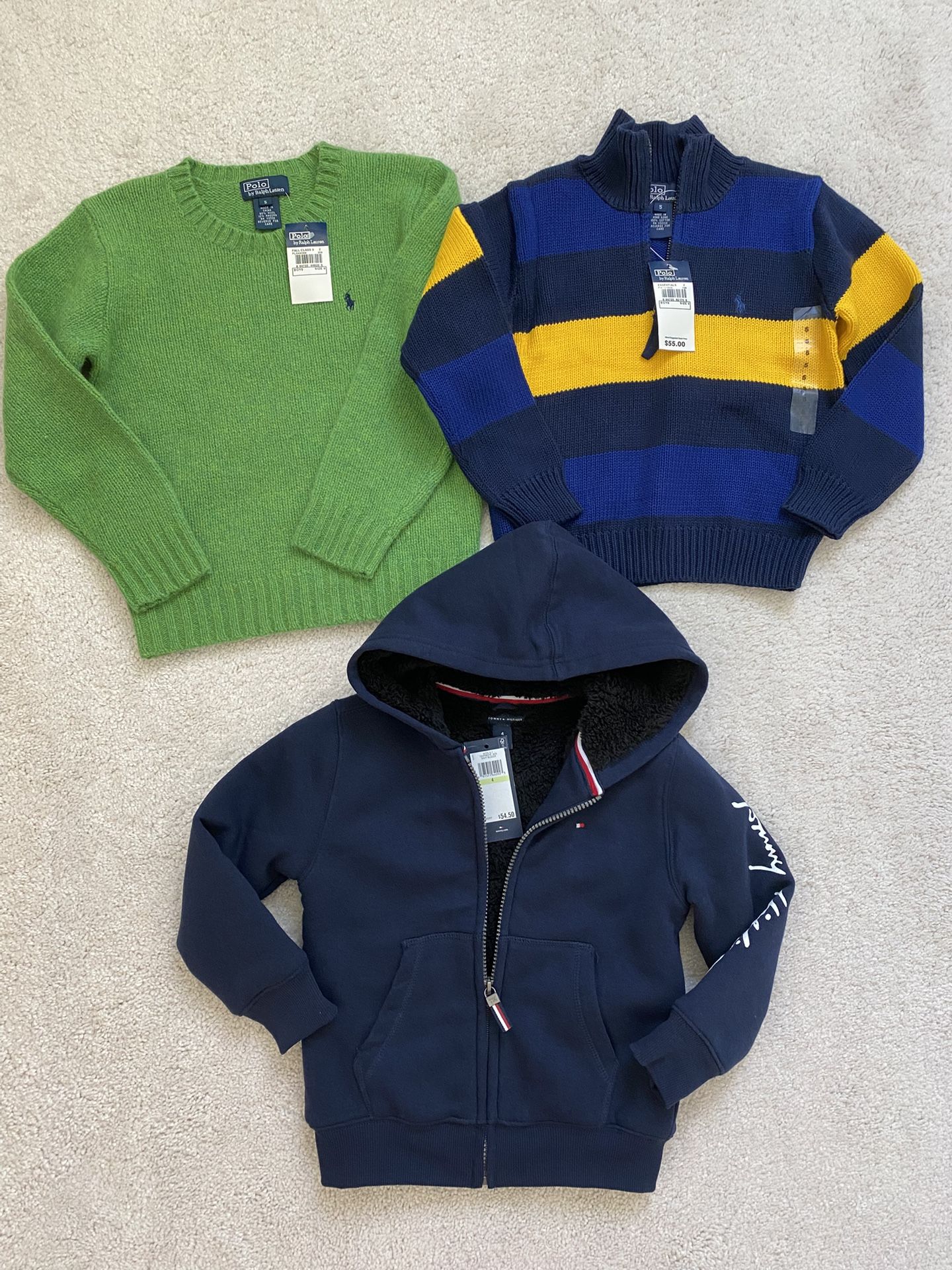 Toddler Boy New with Tags Polo and Tommy Hilfiger Sweaters and Jacket, Size 4-5