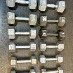 Set Of Cast Iron Hex Dumbbells: 8s, 10s, 12s, 15s, 20s & 25s  total = 180 #