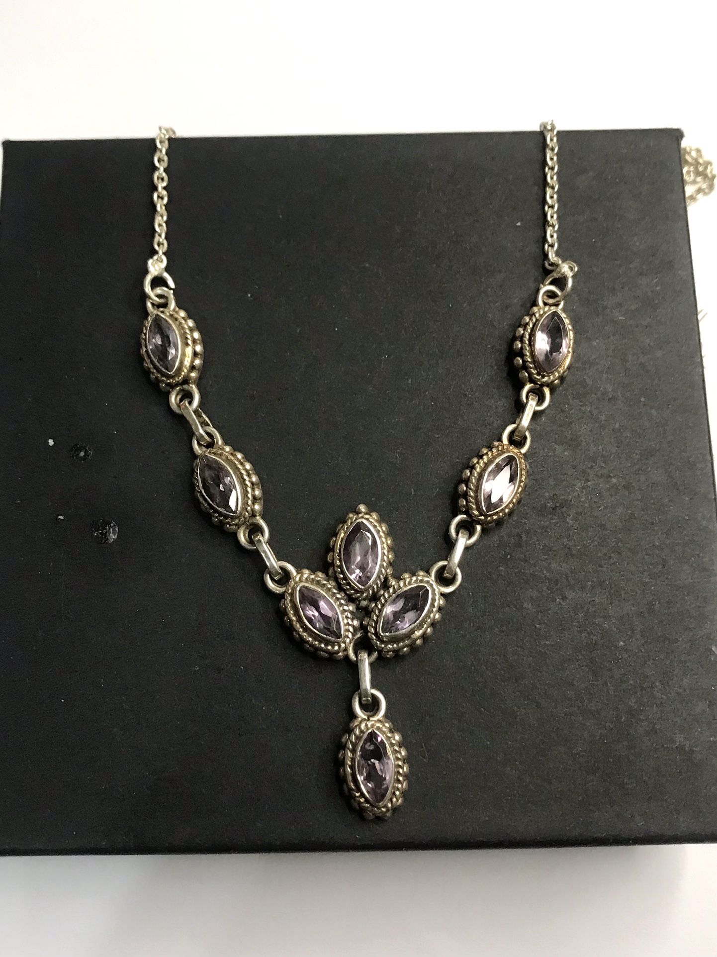 925 Sterling silver Vintage Amethyst Necklace Size 16”