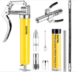 KOOPOOL Mini Grease Gun Kit, 4500 PSI Grease Gun With Upgraded Double-Handle 6-Jaw Lock And Seal Coupler, Includes 3oz Grease Cartridge, Precision Nee