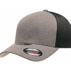 New Flexfit Unipane. Color  Heather Grey/Black    Trucker Mesh Curved Visor Cap  Flex Fit Hat Ballcap