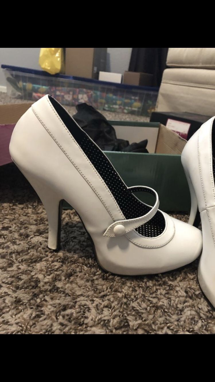 White Pinup Couture Top Strap Heels - Size 9
