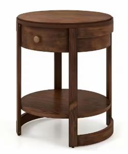 Bunpeony 2-Tier Round End Table Mid Century Modern Table  with Drawer and Shelf