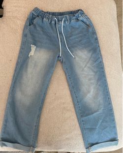 Light Wash Distressed Drawstring Jeans