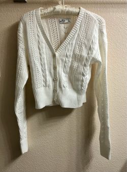 Hollister white Cable Knit V-Neck Button Cardigan