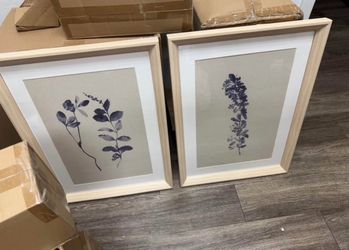 18" x 24" Naive Floral Sketch Framed Wall Arts Blue - Threshold designed with Studio McGee NEW