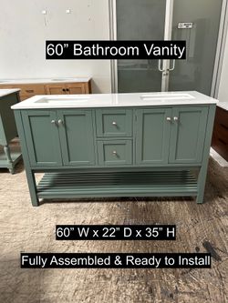 60" Bathroom Vanity with Engineered White Countertop & Solid Wood & Plywood Cabinet # 3426
