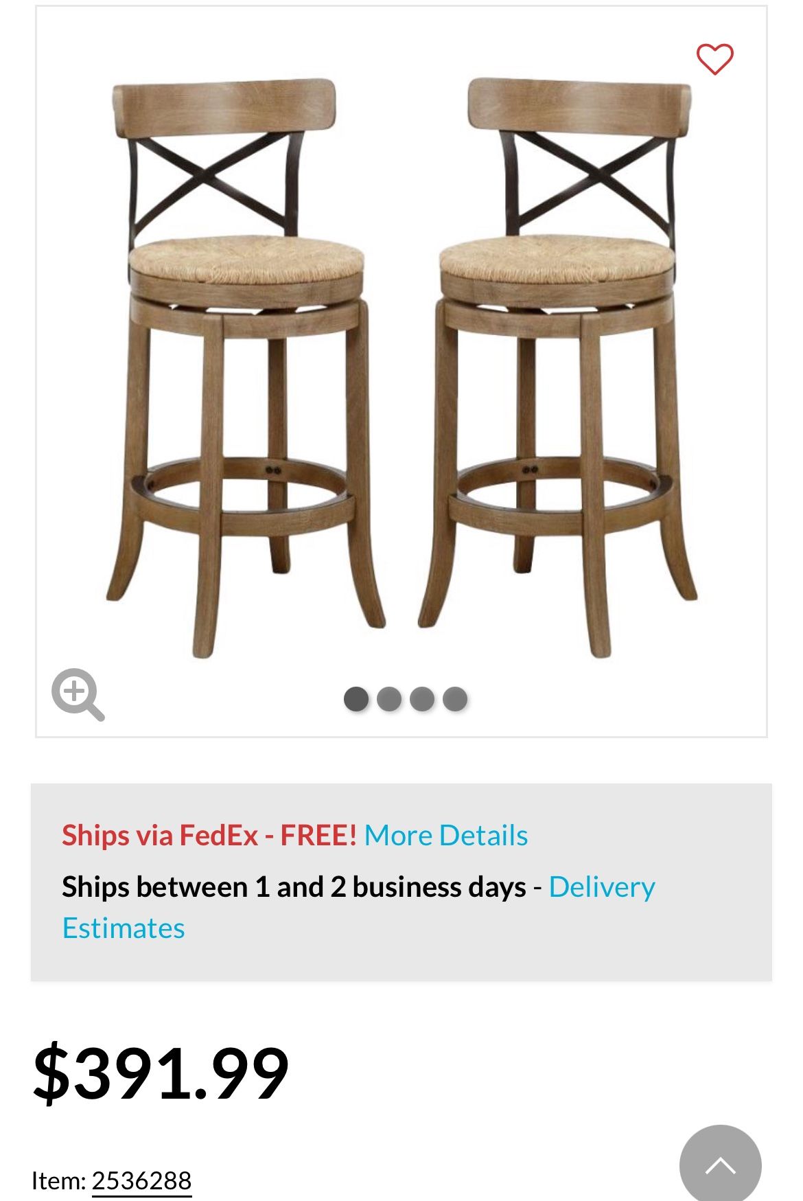 Home Square 24" Myrtle Swivel Bar Stool in Wheat Wire-Brush - Set of 2