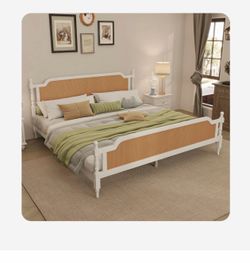 Wicker and White Boho Bed Frame