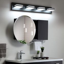 4-Light Matte Black LED Vanity Light Bar – Square Module Design