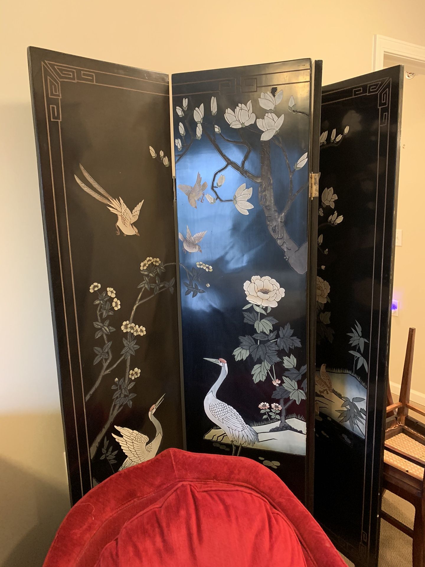 Hand carved Oriental 4 Panel Screen