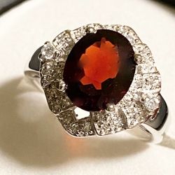 4 Ct Genuine Red Garnet Stone On 925 Sterling Silver Ring Size 7