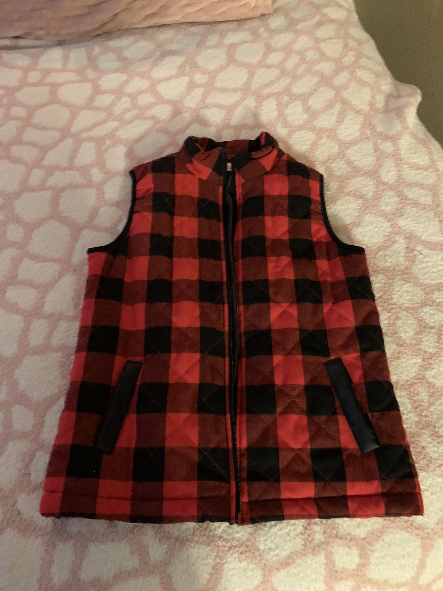 Pink Lily Black And Red Plaid Vest New
