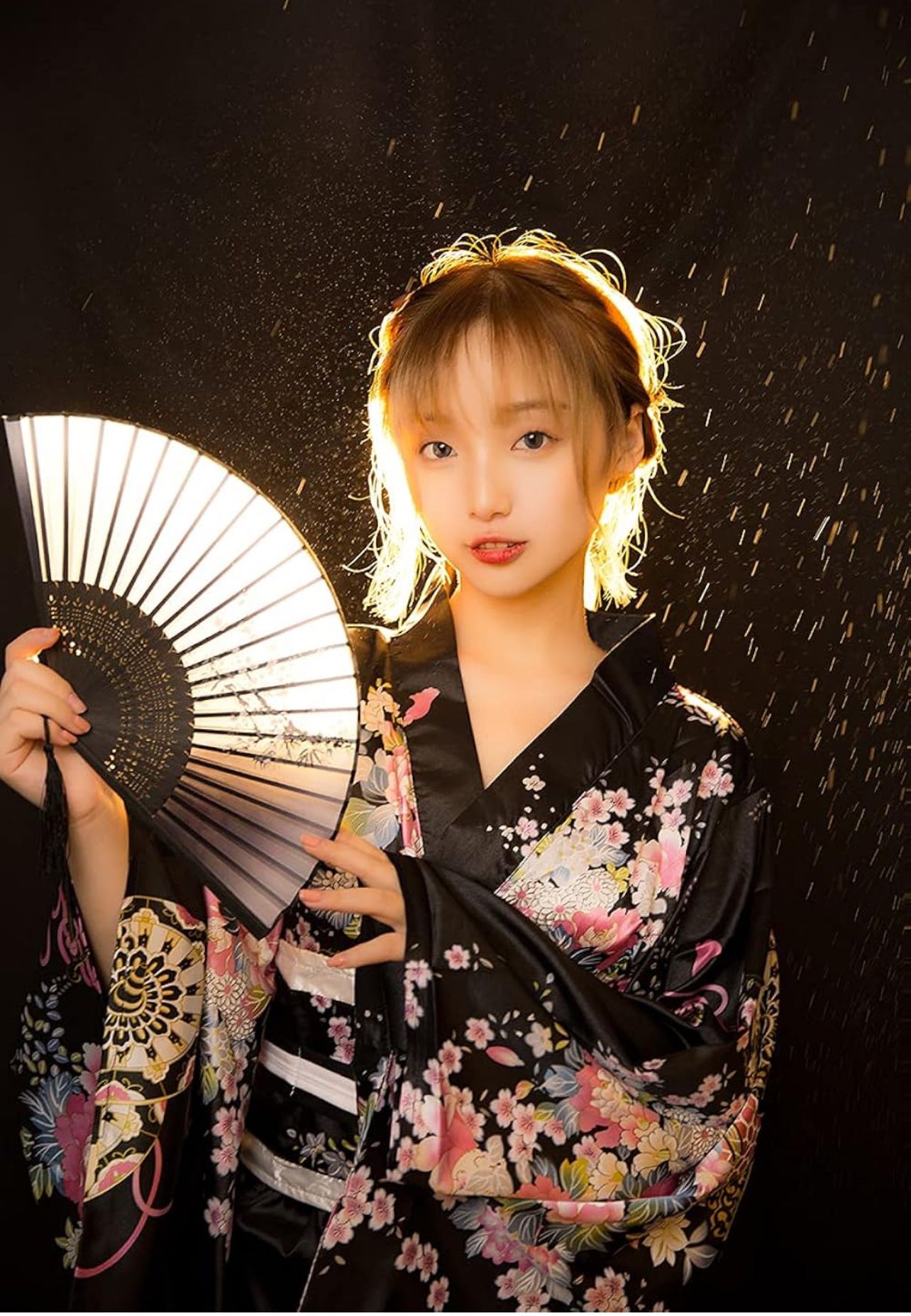  Japanese Anime  Kimono Geisha Yukata Sweet Dress Blossom Satin Robe Fans Tabi Socks