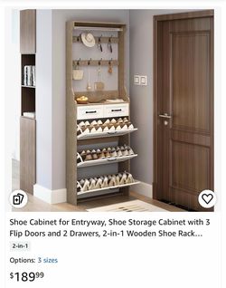 Entryway Shoe Cabinet with Flip Doors and Hooks
