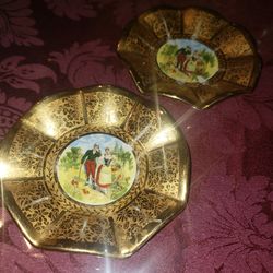 Sets a vintage mini china hand painted 22 karat gold plates- $20