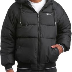 Reebok Men's Puffer Jacket - Heavyweight Weather Resistant Quilted Puffer Coat Rib Cuff - Ski Jackets for Men, XL