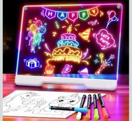 Rechargeable 16” LED Drawing Board 9 Color Light Modes Glow Pad Build In Stand