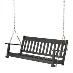 Dark Brown Hanging Wood Porch Swing for Patio
