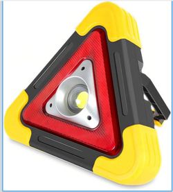 Solar LED Work Light Rechargeable, COB Folding Portable Flood Light 180° Rotation Stand, Emergency Warning Triangle White Red Light 5 Modes for Car Re