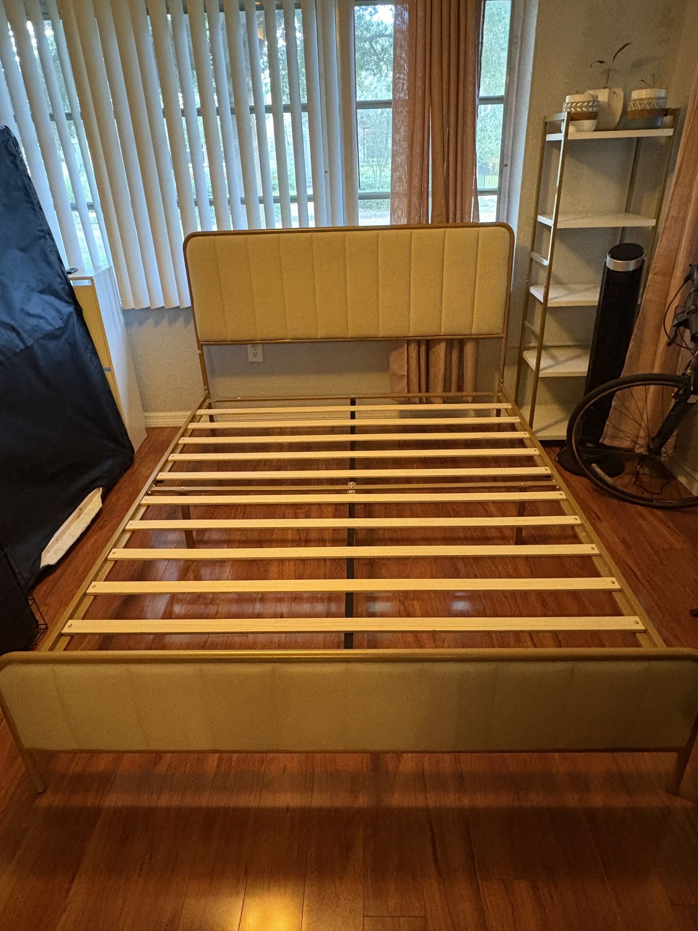 Gold And Beige Padded Queen Bed Frame 