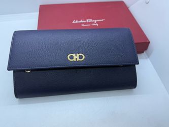 Salvatore Ferragamo Blue Leather Double Gancio Continental Wallet