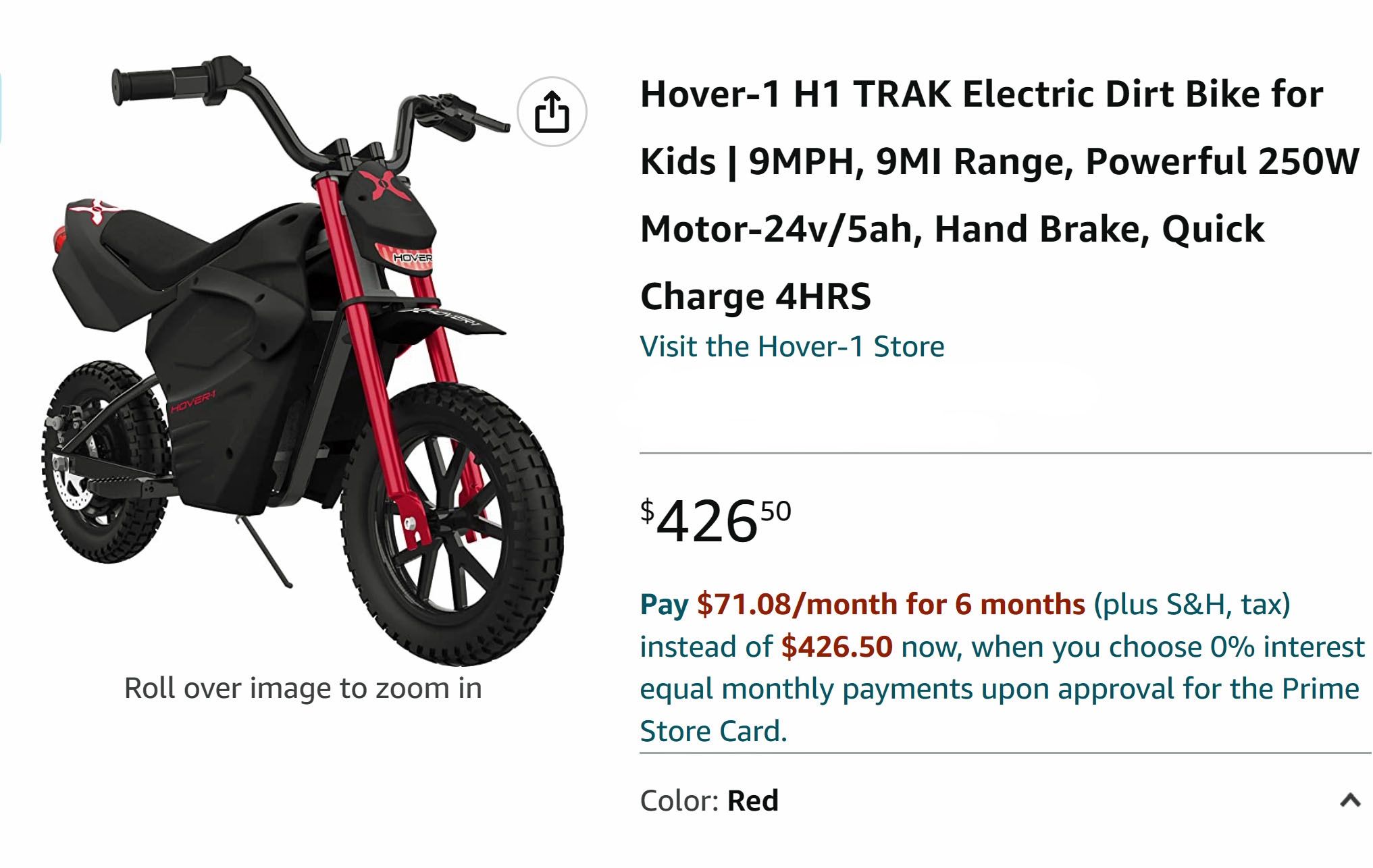 NEW IN BOX - Hover-1 H1 TRAK Electric Motorcycle/Dirt Bike For Children