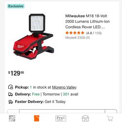 Milwaukee M18 2000 Lumens Clamping Light