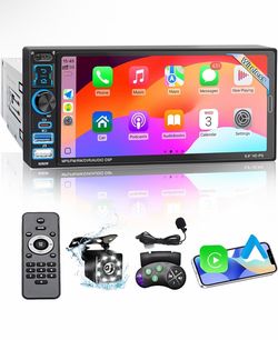 6.9" IPS Single Din Touchscreen Radio Wireless Apple CarPlay Android Auto Car Stereo with Bluetooth 5.2,Physical Knob Control,Waterproof Backup Camera