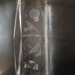 Heavy Clear Glass Paper Weight With Dolphins Inside