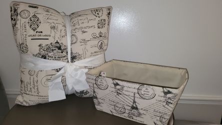 Paris Theme XL Decor Pillow Set + Matching Storage Basket