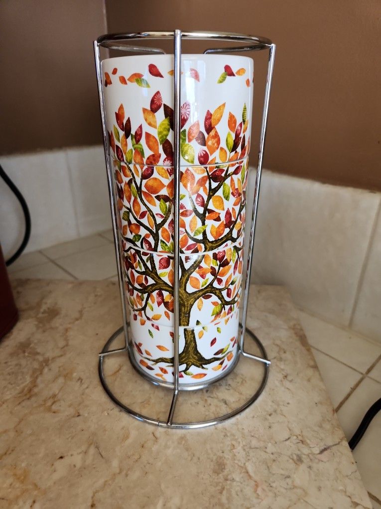 Pier 1 Autumn Tree Stacking Mug Set Of 4