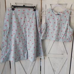 Blue Floral Top & Skirt Set