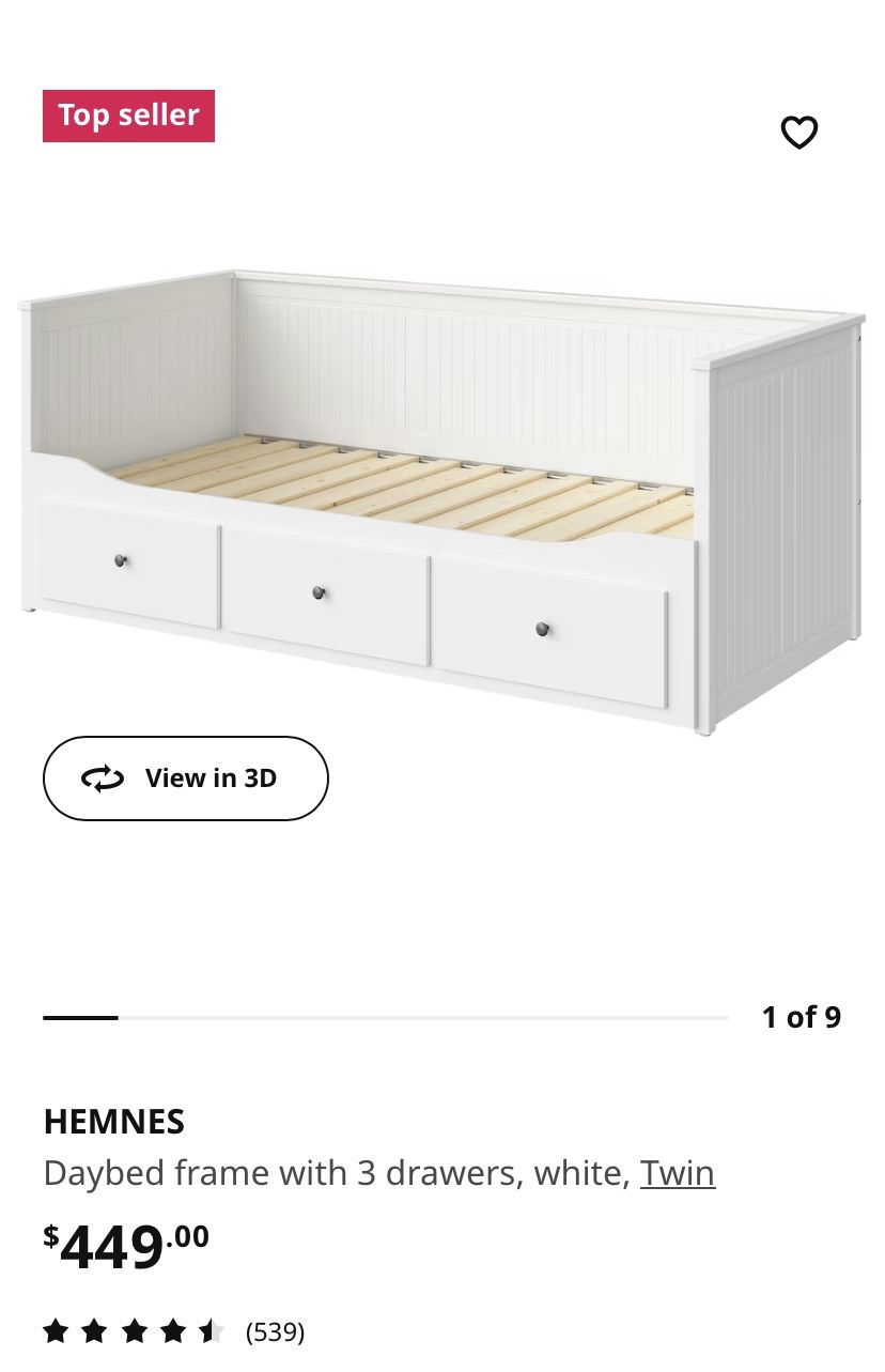 Ikea Daybed frame with 3 drawers, white, Twin PENDING