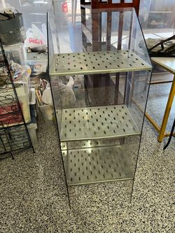 Clear, metal shelves