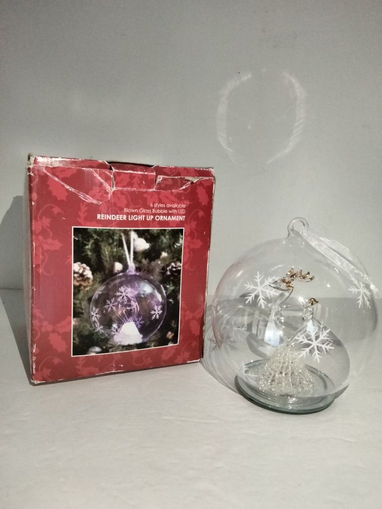 Blown Glass Light up, Color Changing 7" Reindeer Ornament Table Top or Tree Decor
