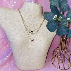 Triple Layer Butterfly Gold Dipped Necklace 