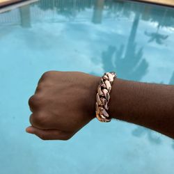 20mm Miami Cuban Link Pink Red Rose Gold Plated Bracelet 18k & 14k Crab Old School Regular Lock