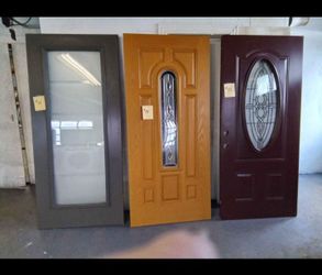 Lot of 3 Exterior Entry Doors with Glass Inserts
