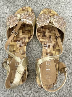 Gold Embellished Sandals Size 6.5 – Crystal Detail – Summer Shoes
